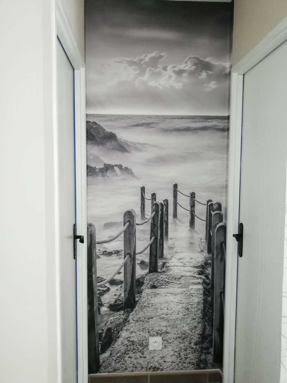 Wooden bridge to fog