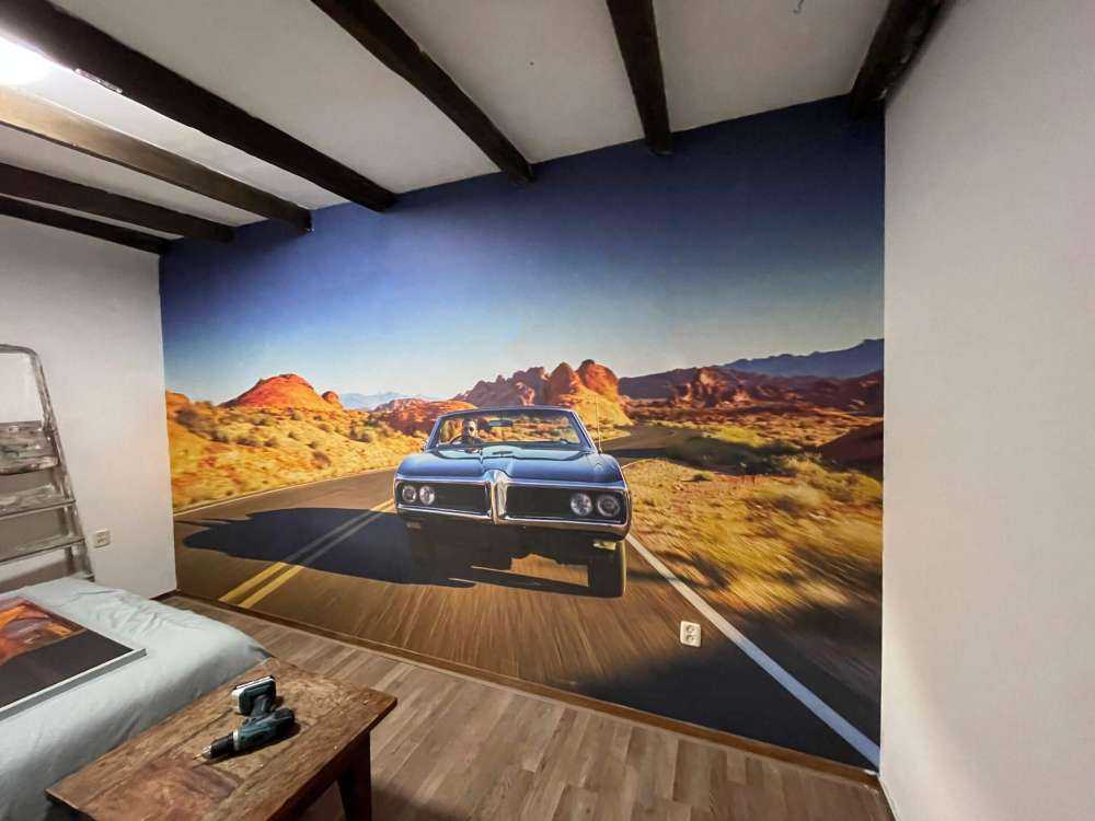 Muscle car in an American landscape