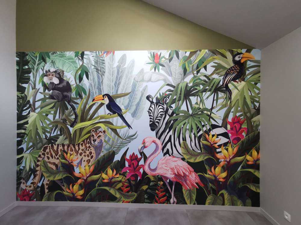 Colourful jungle with animals