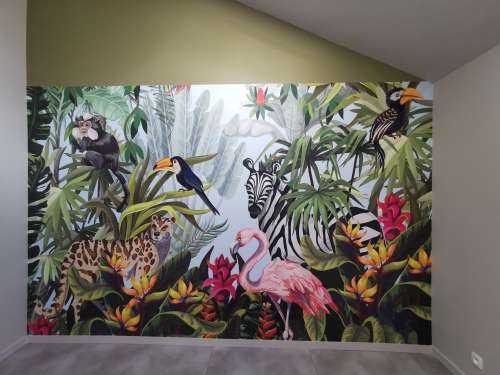 Colourful jungle with animals