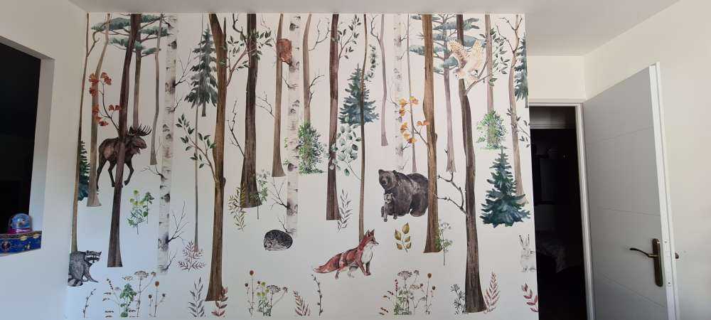 Drawn forest with autumn animals