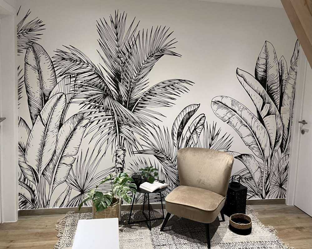 Palm trees and banana leaves
