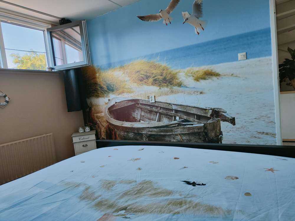 Old fishing boat, seagulls, beach and sea