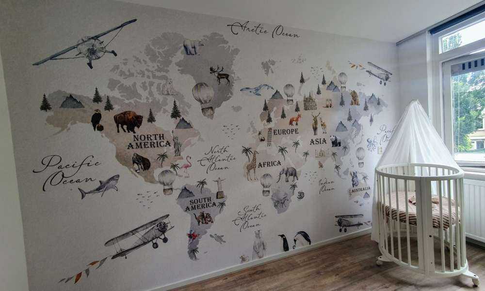 World map with different animals