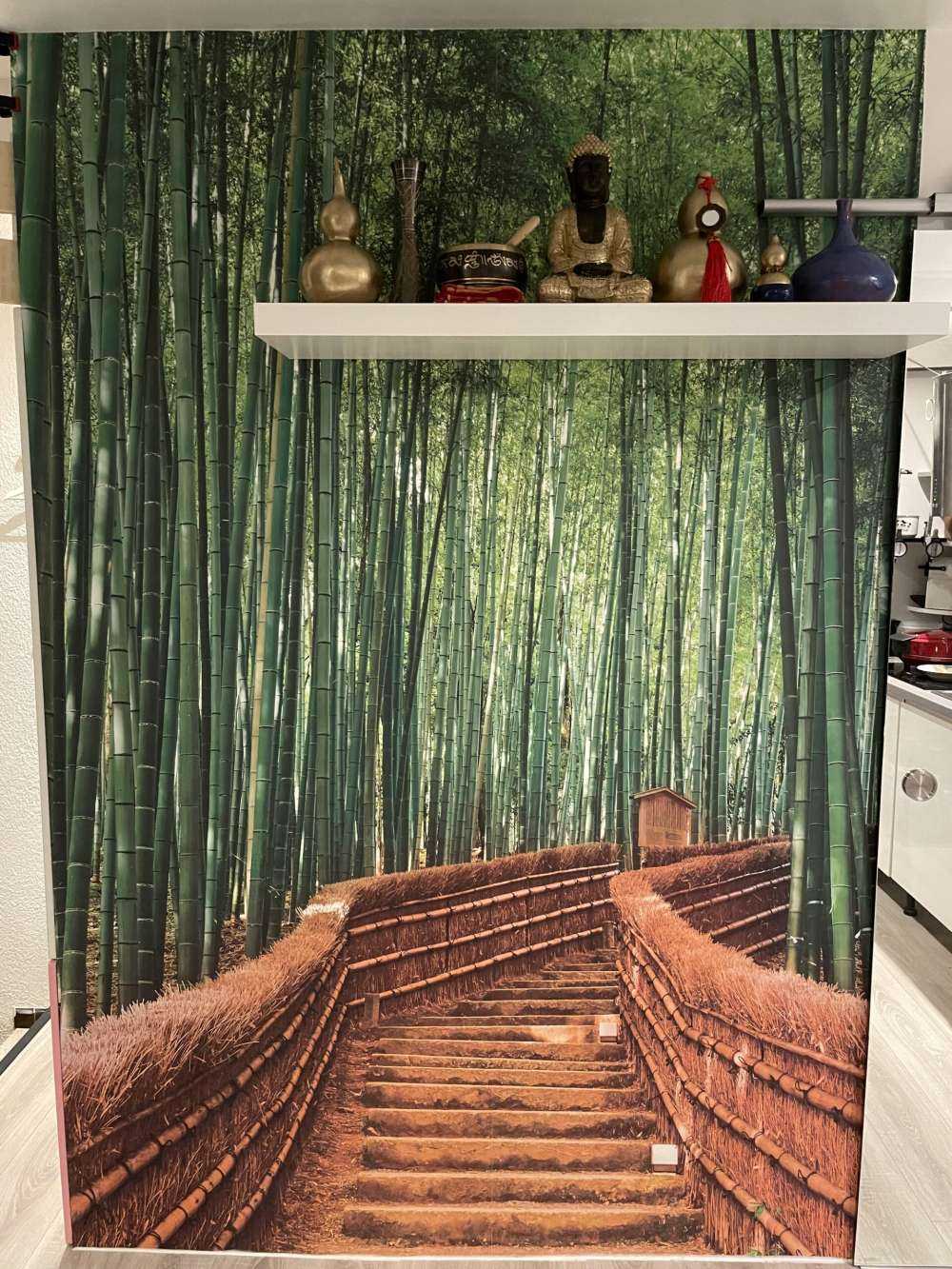 Staircase between bamboo plants