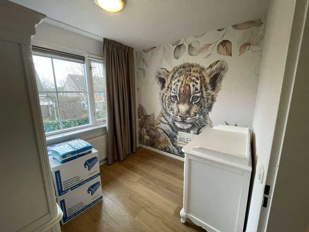 Cute tiger with plants taupe