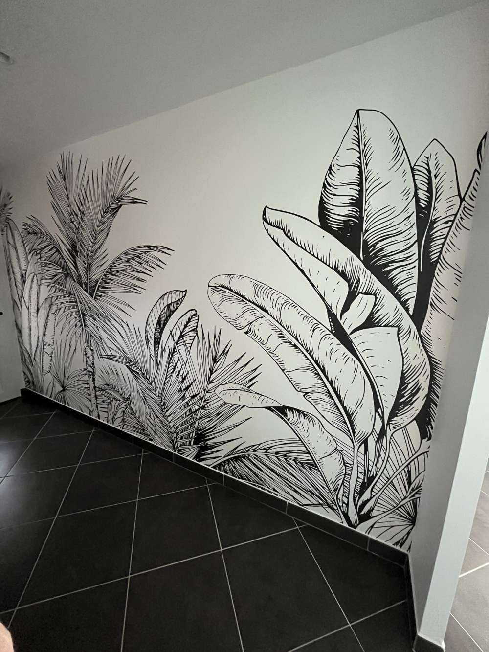 Palm trees and banana leaves