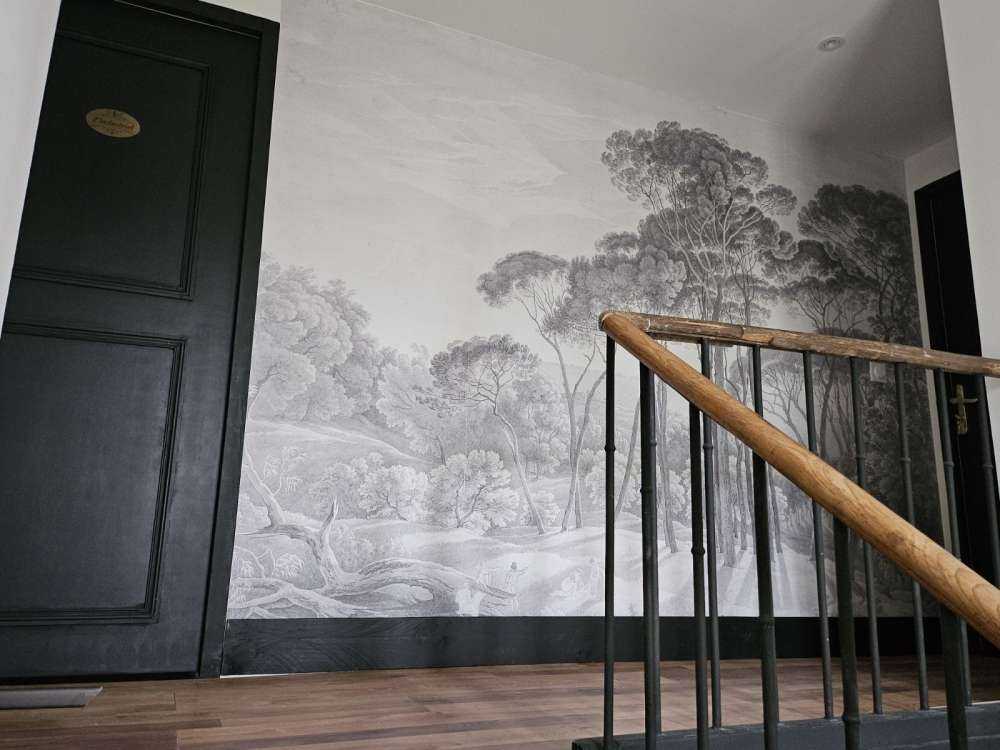 Forest landscape near Rome with setting sun