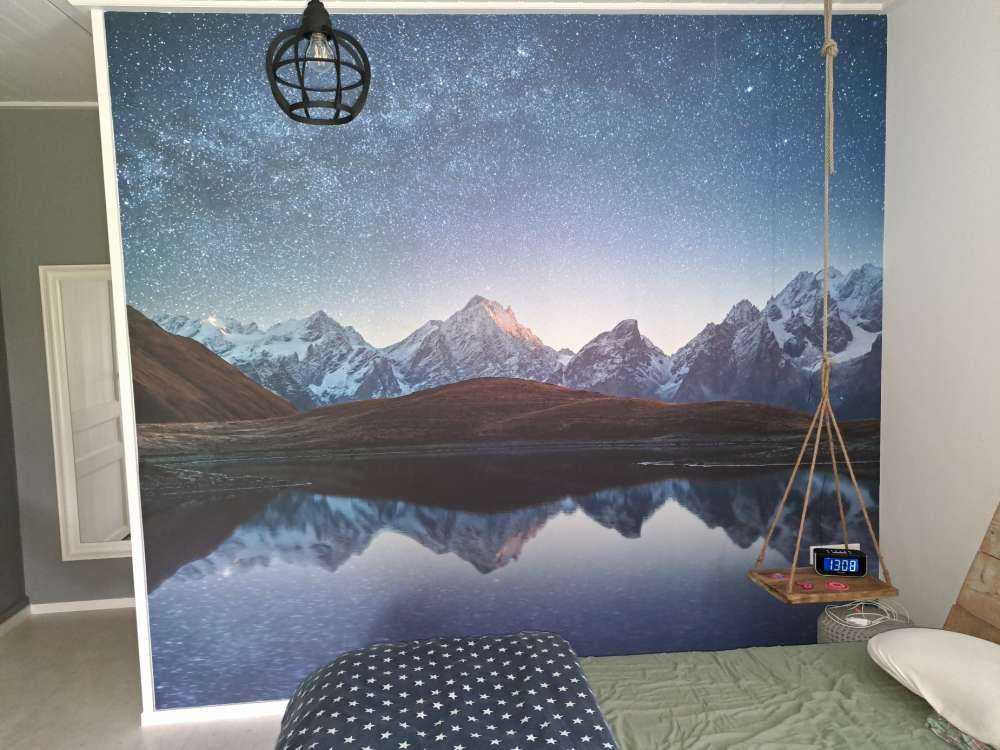 Mountains with snow at night