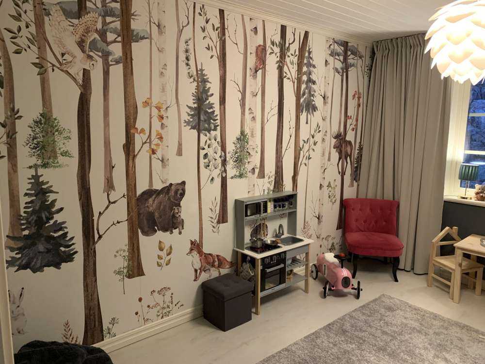 Drawn forest with autumn animals