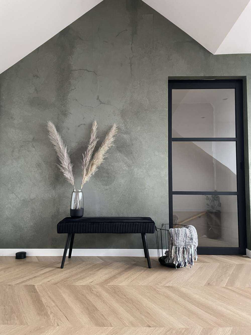 Green concrete with sweeping cracks