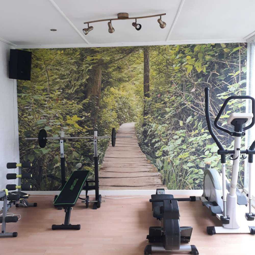 Wooden path through the green