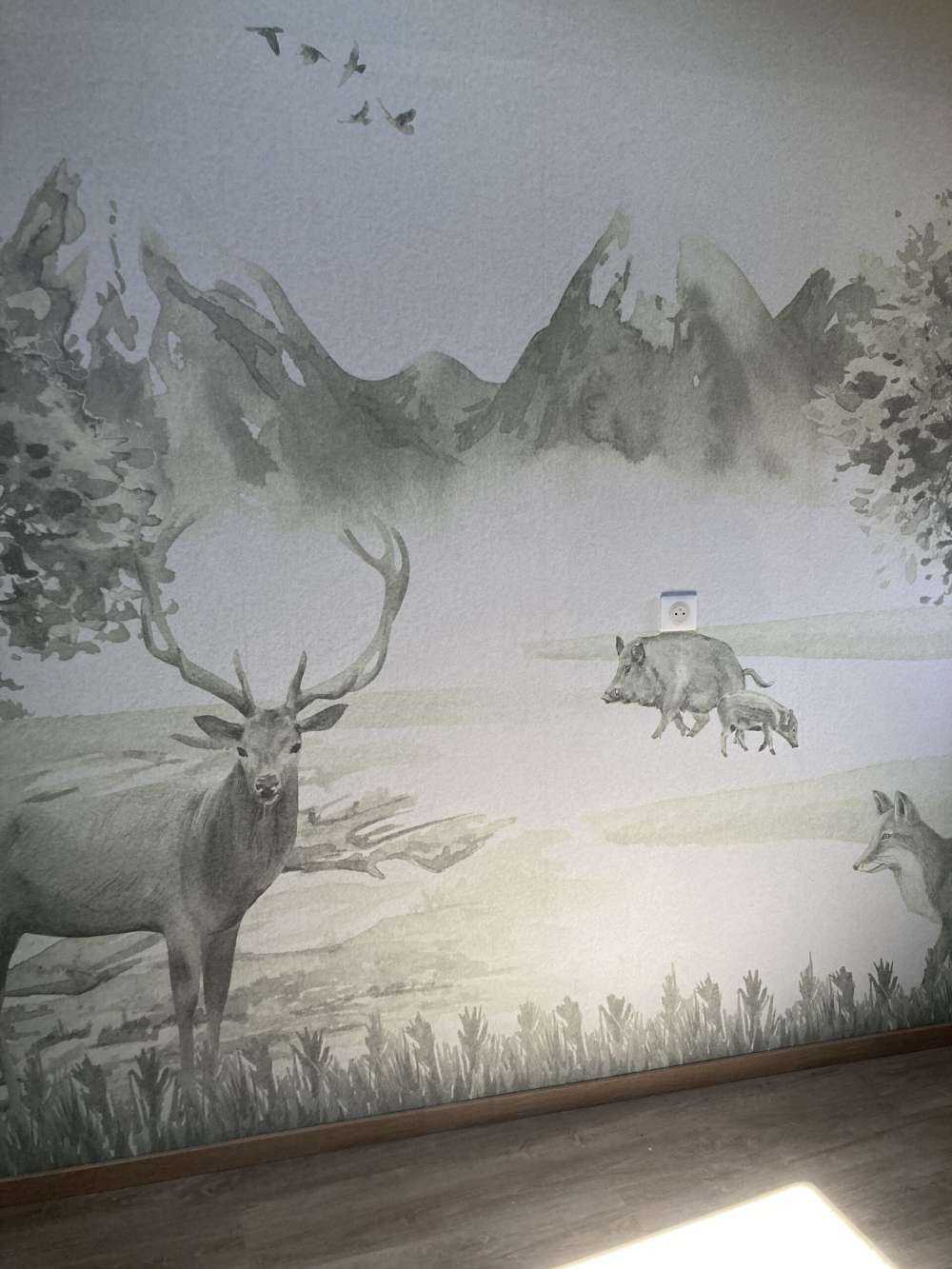 Forest with animals in green