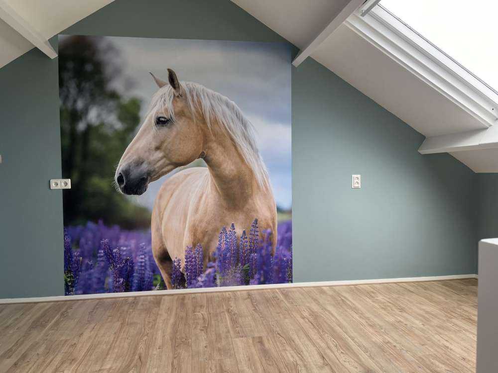 Horse among the butterfly flowers