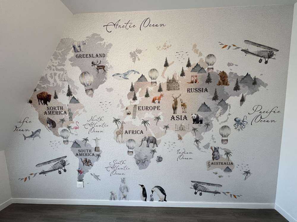 World map with different animals