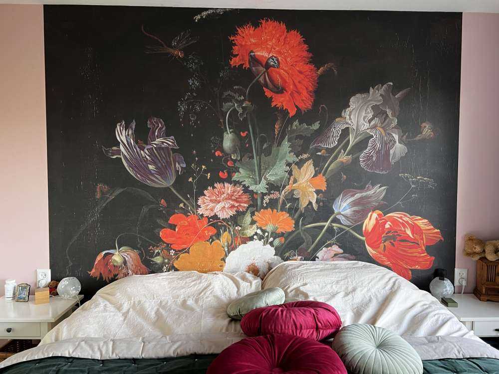 Still life with flowers and a watch