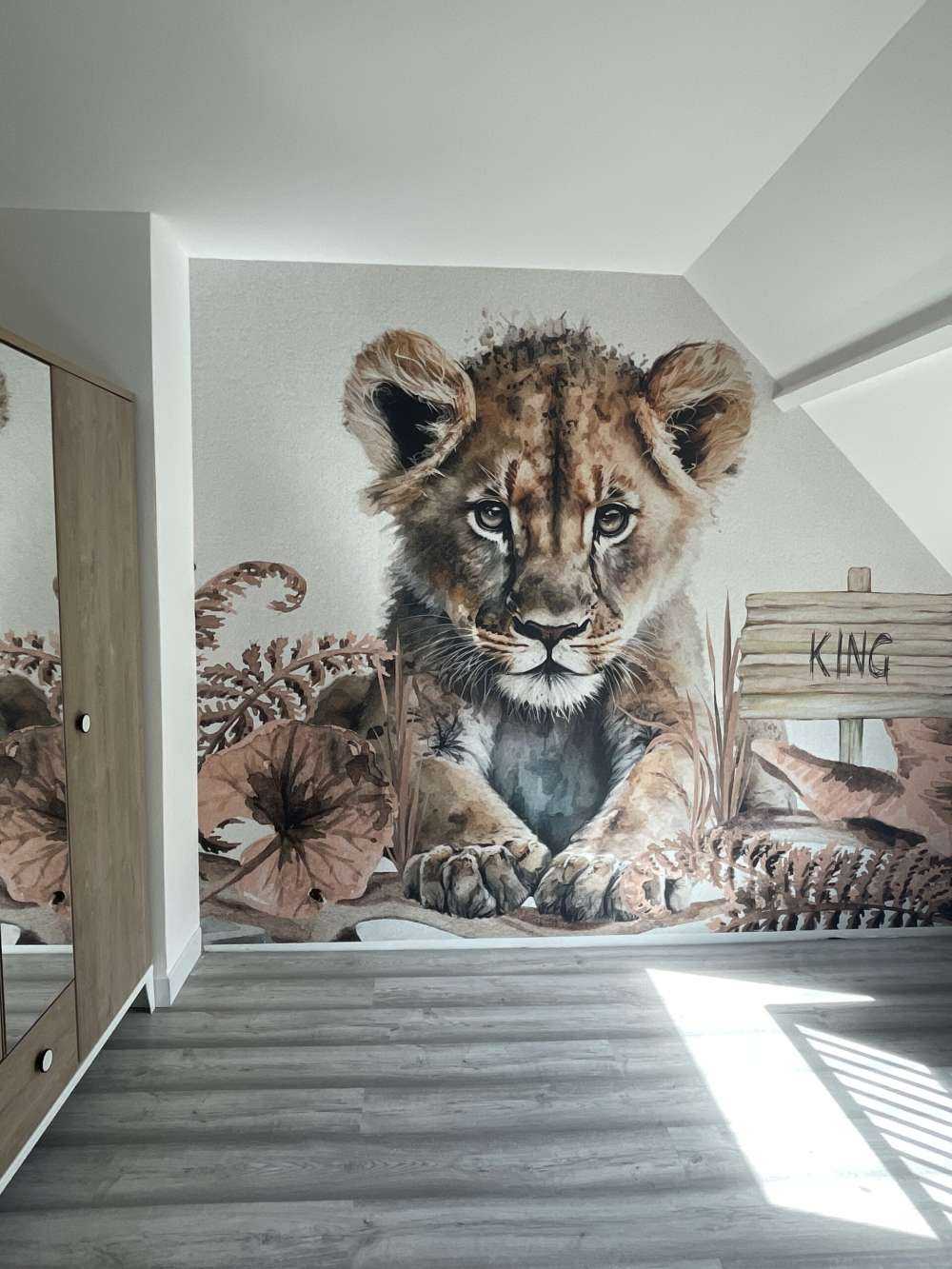 Baby lion in the jungle taupe