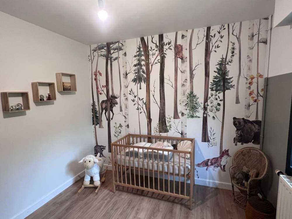 Drawn forest with autumn animals