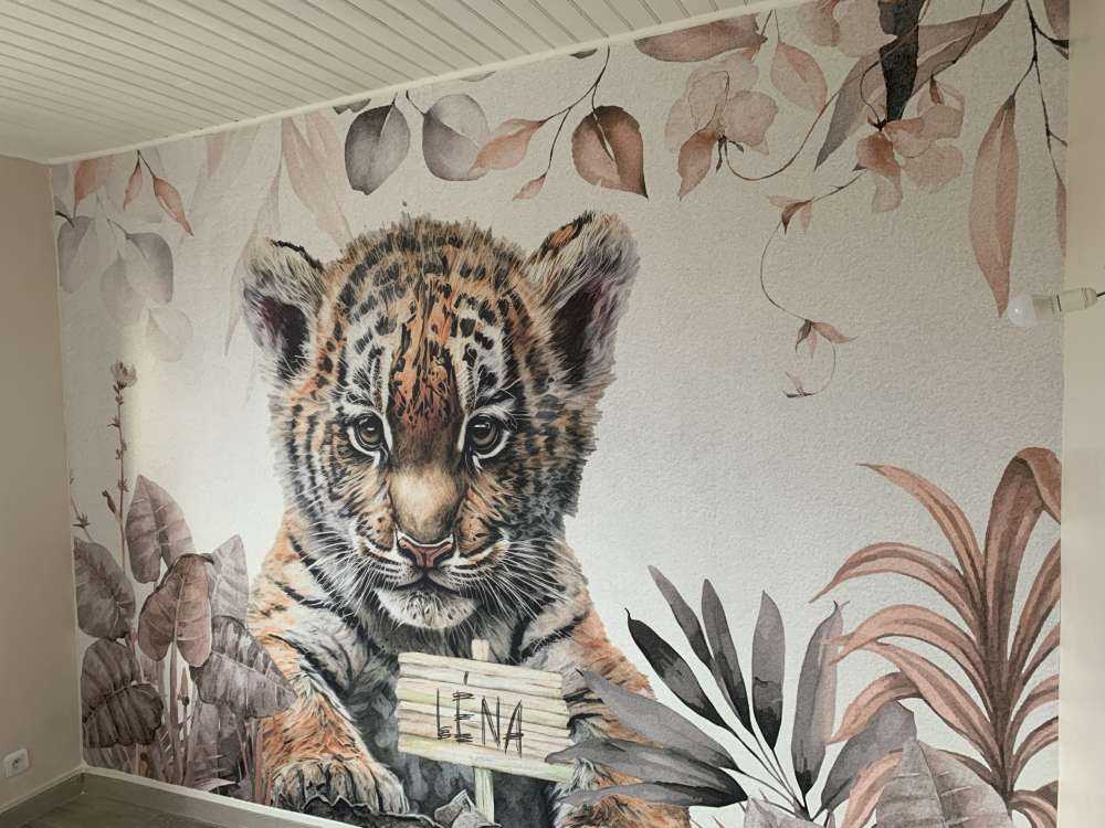 Cute tiger with plants taupe