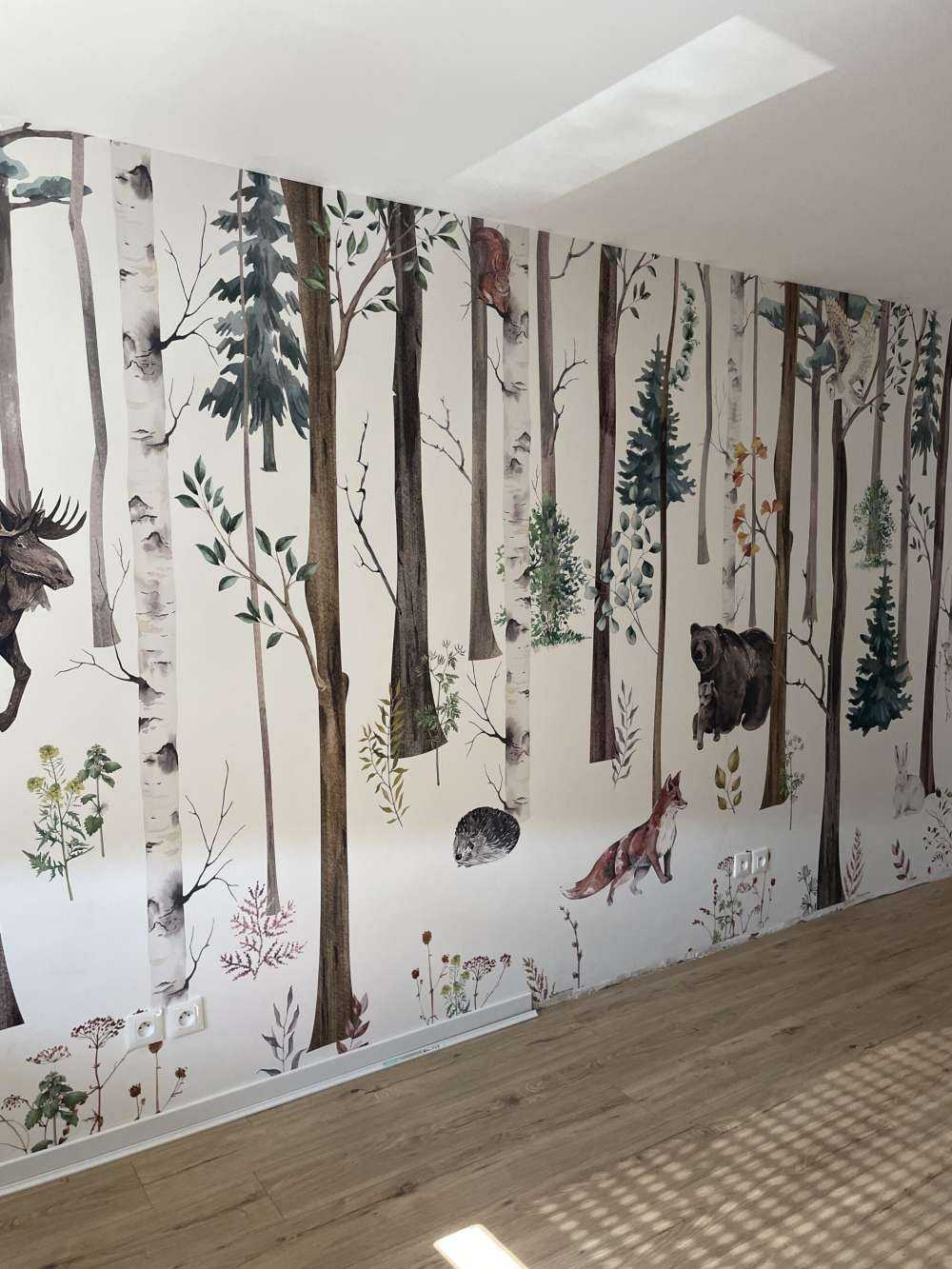 Drawn forest with autumn animals