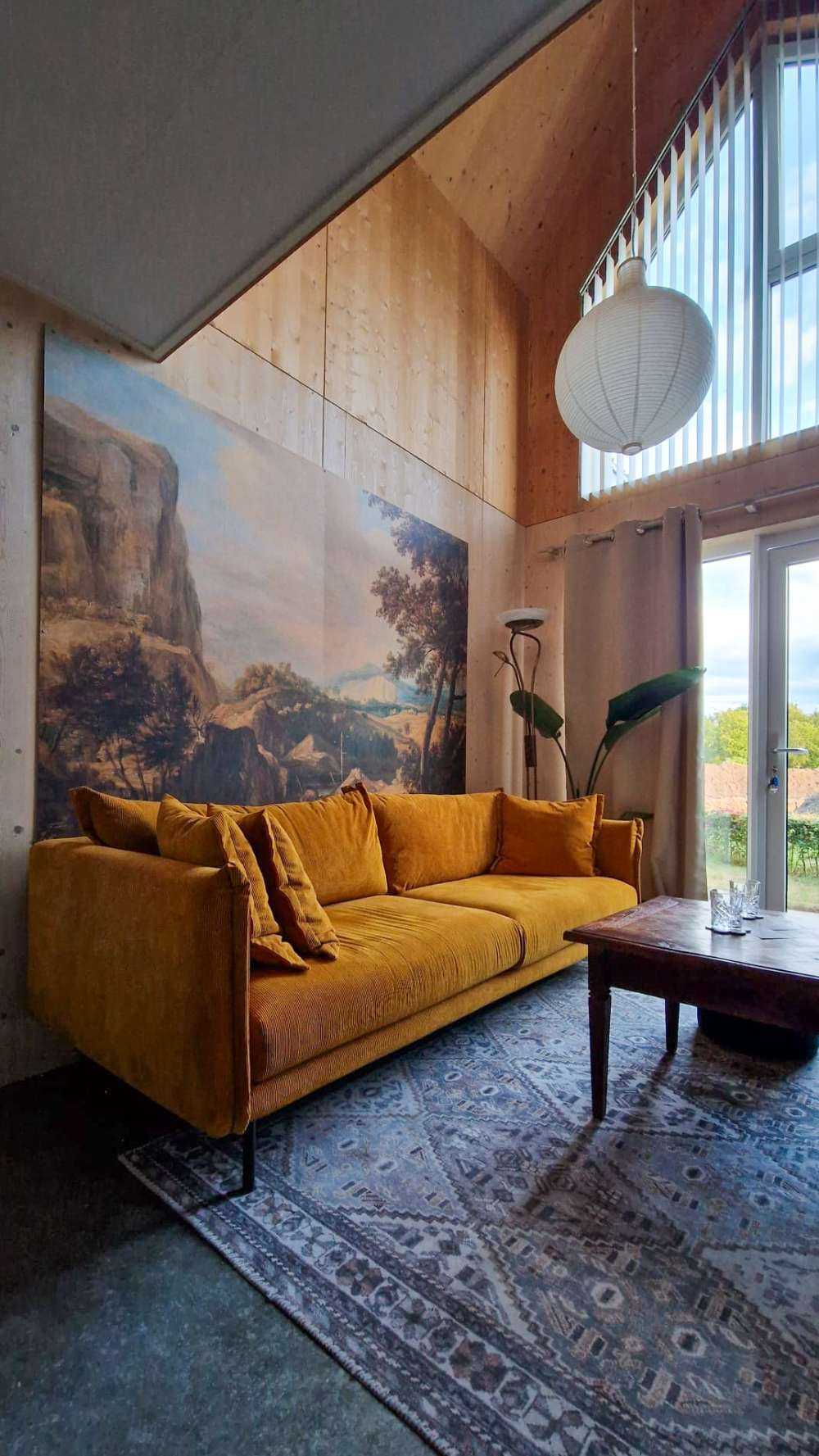 Mountainous landscape with fisherman