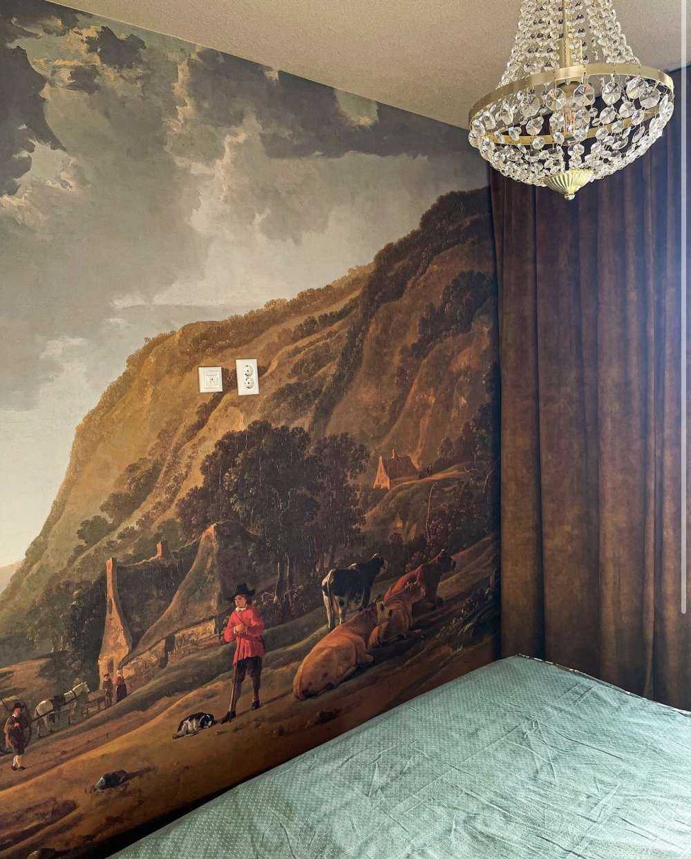 River landscape with horsemen