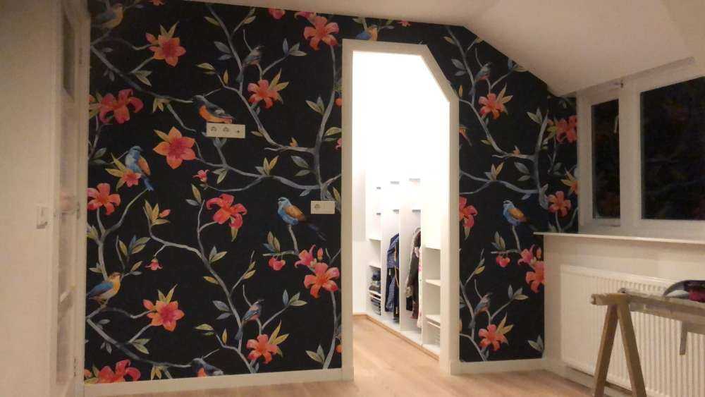 Tropical flowers and birds