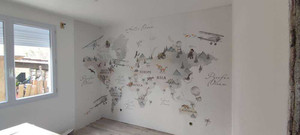 World map with dinosaurs
