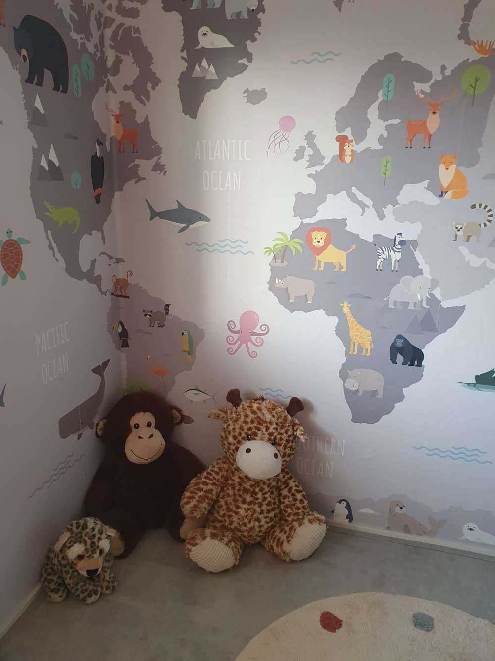 World map with wild animals