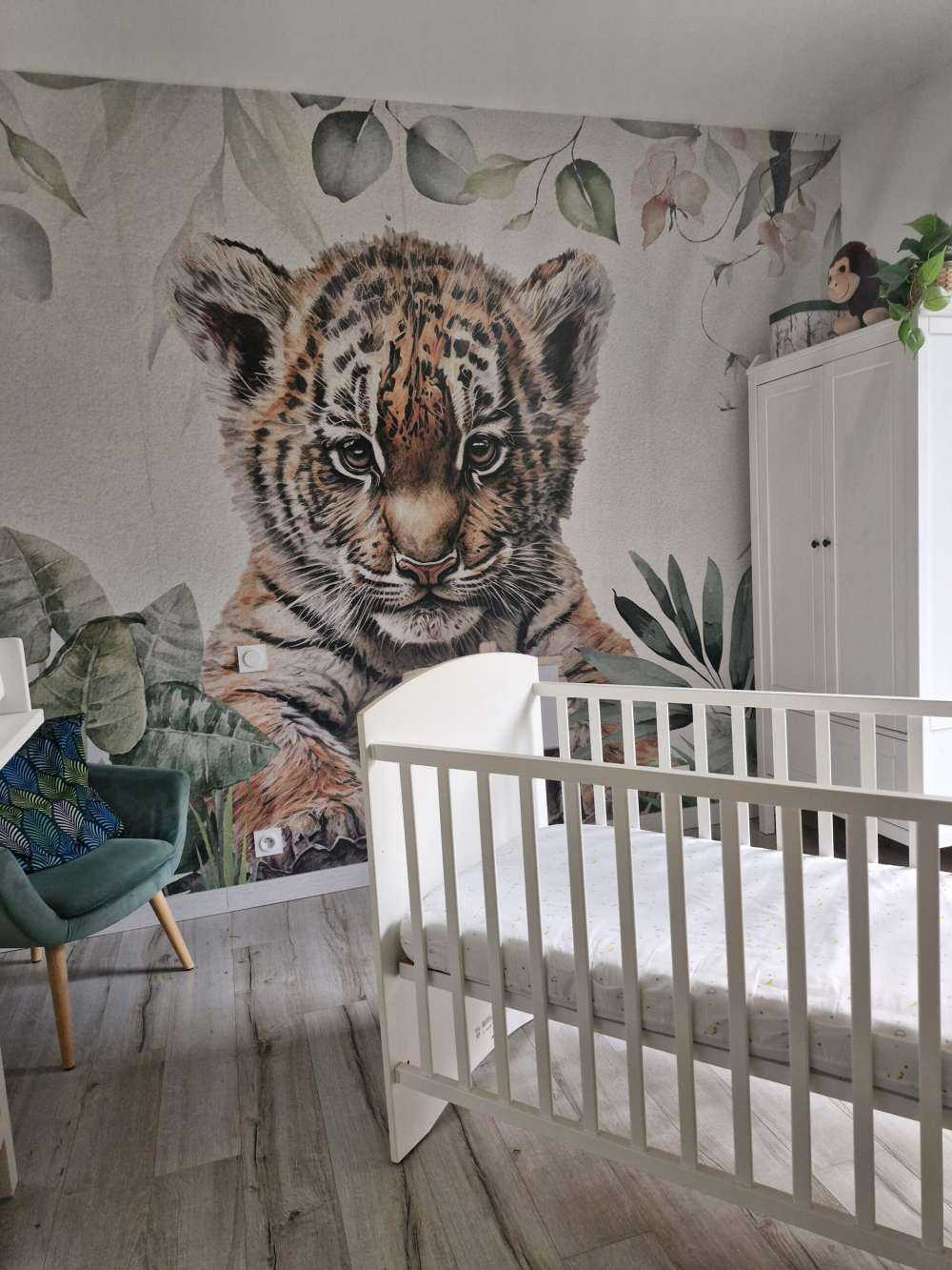 Cute tiger with plants