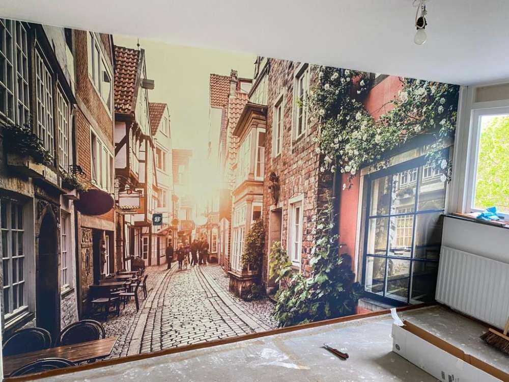 Sunset in an old street