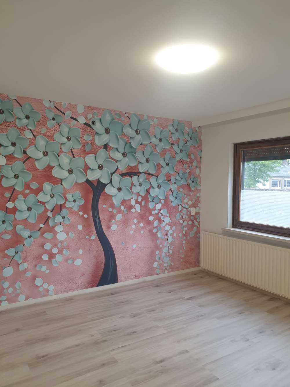 Black fantasy tree with mint flowers