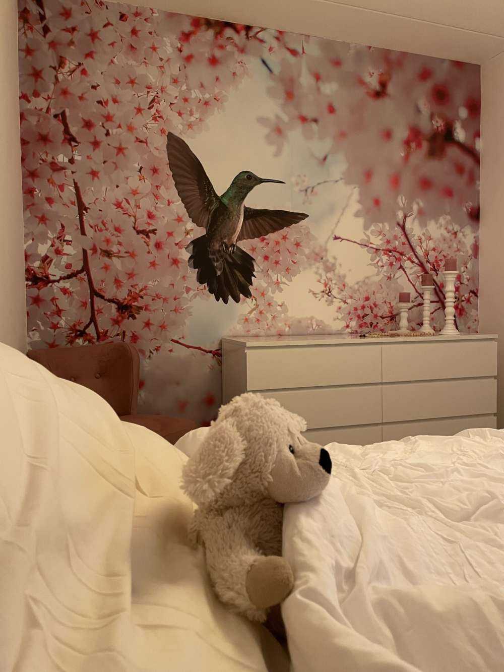 Hummingbird between the blossoms