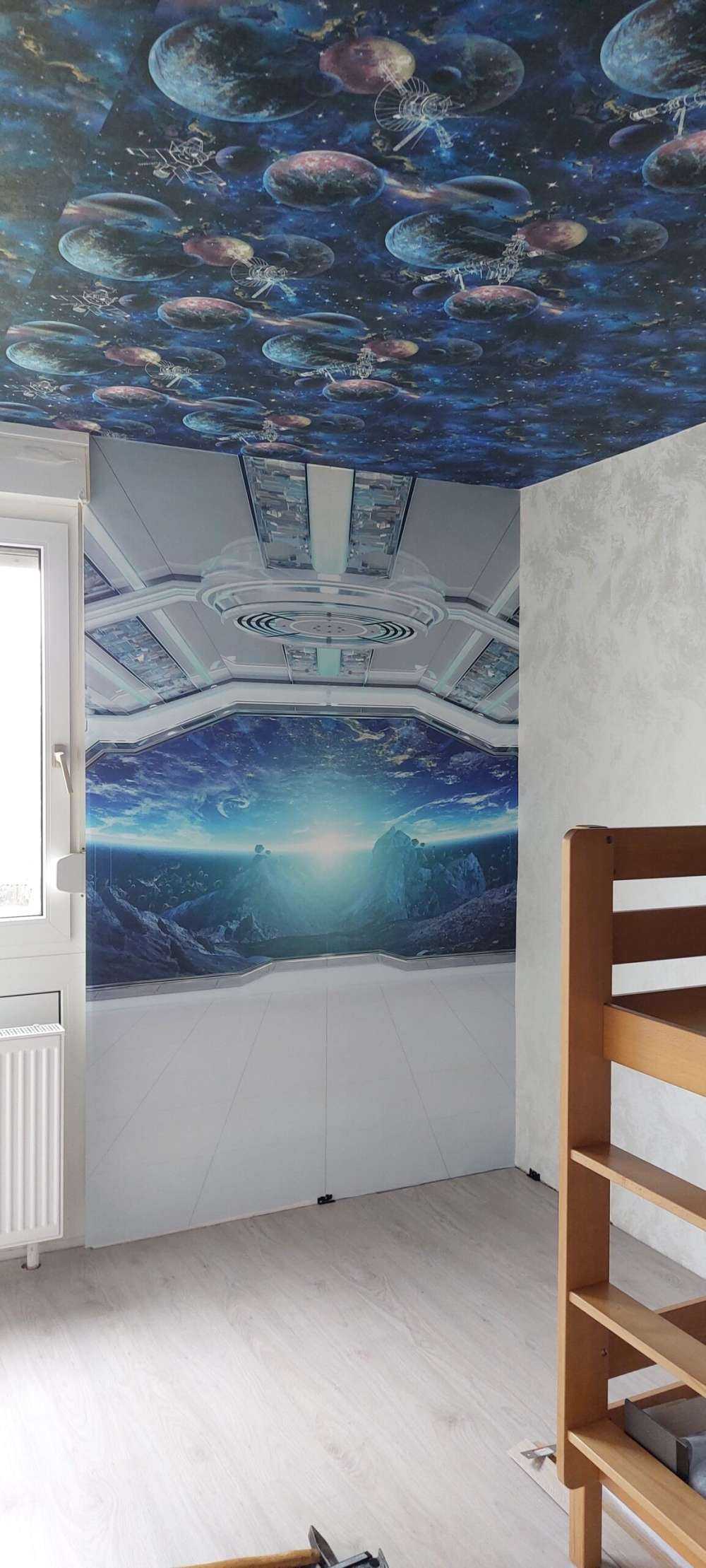 Spaceship with view on a planet