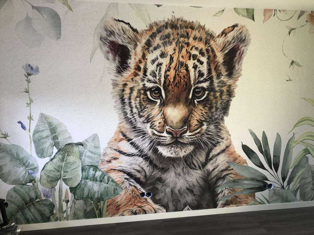 Cute tiger with plants