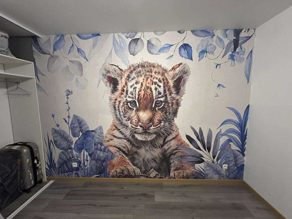 Cute tiger with plants blue