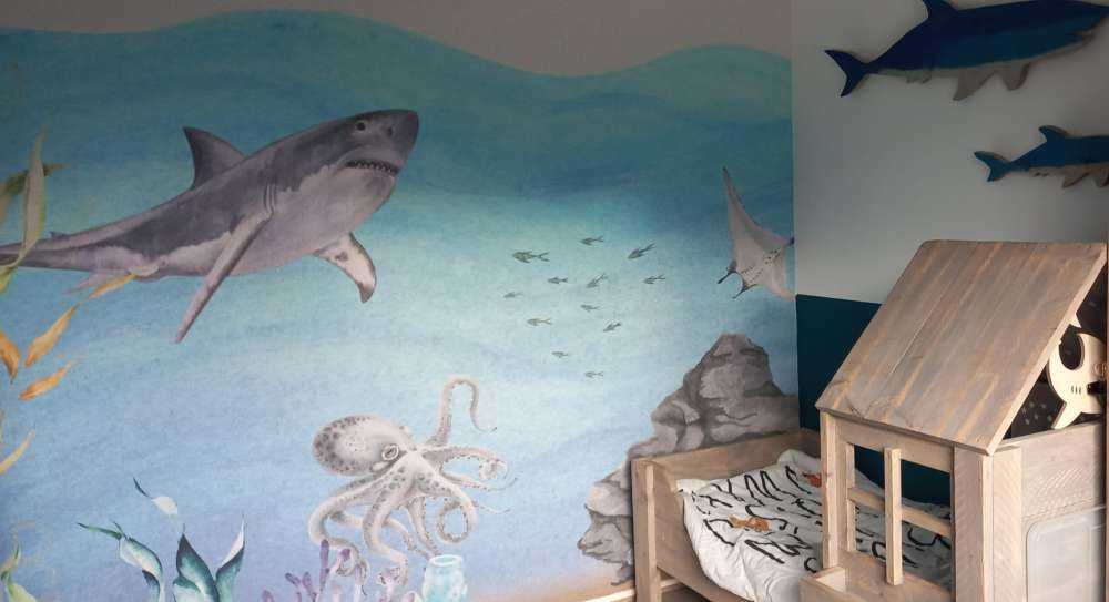 Underwater world with sharks