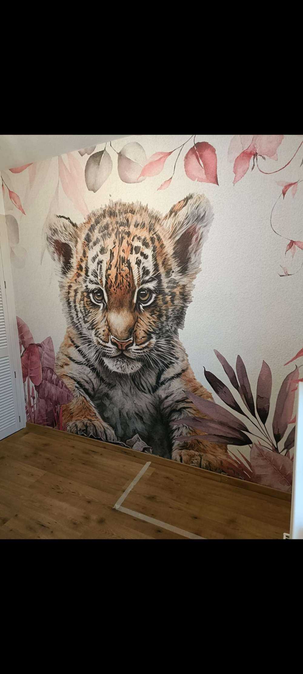 Cute tiger with plants pink