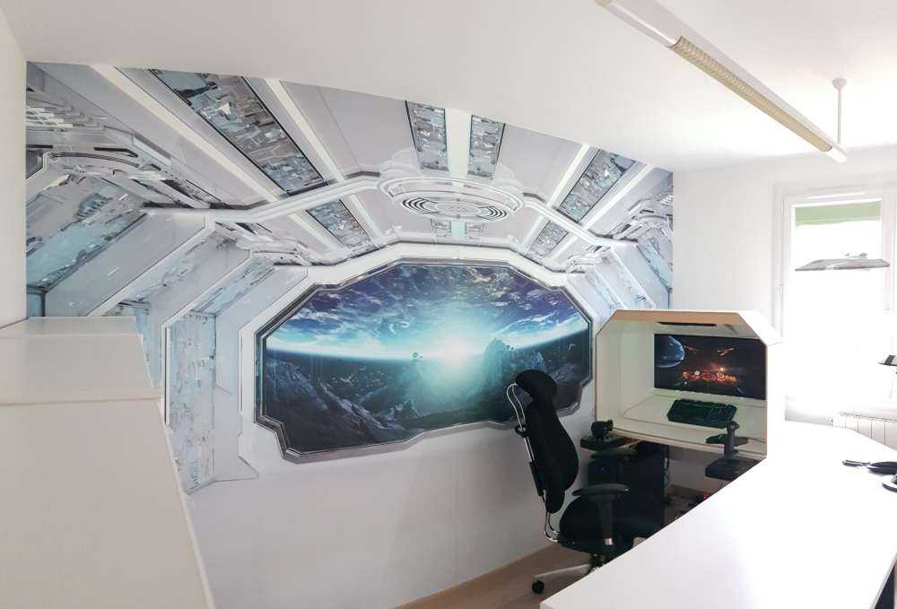 Spaceship with view on a planet