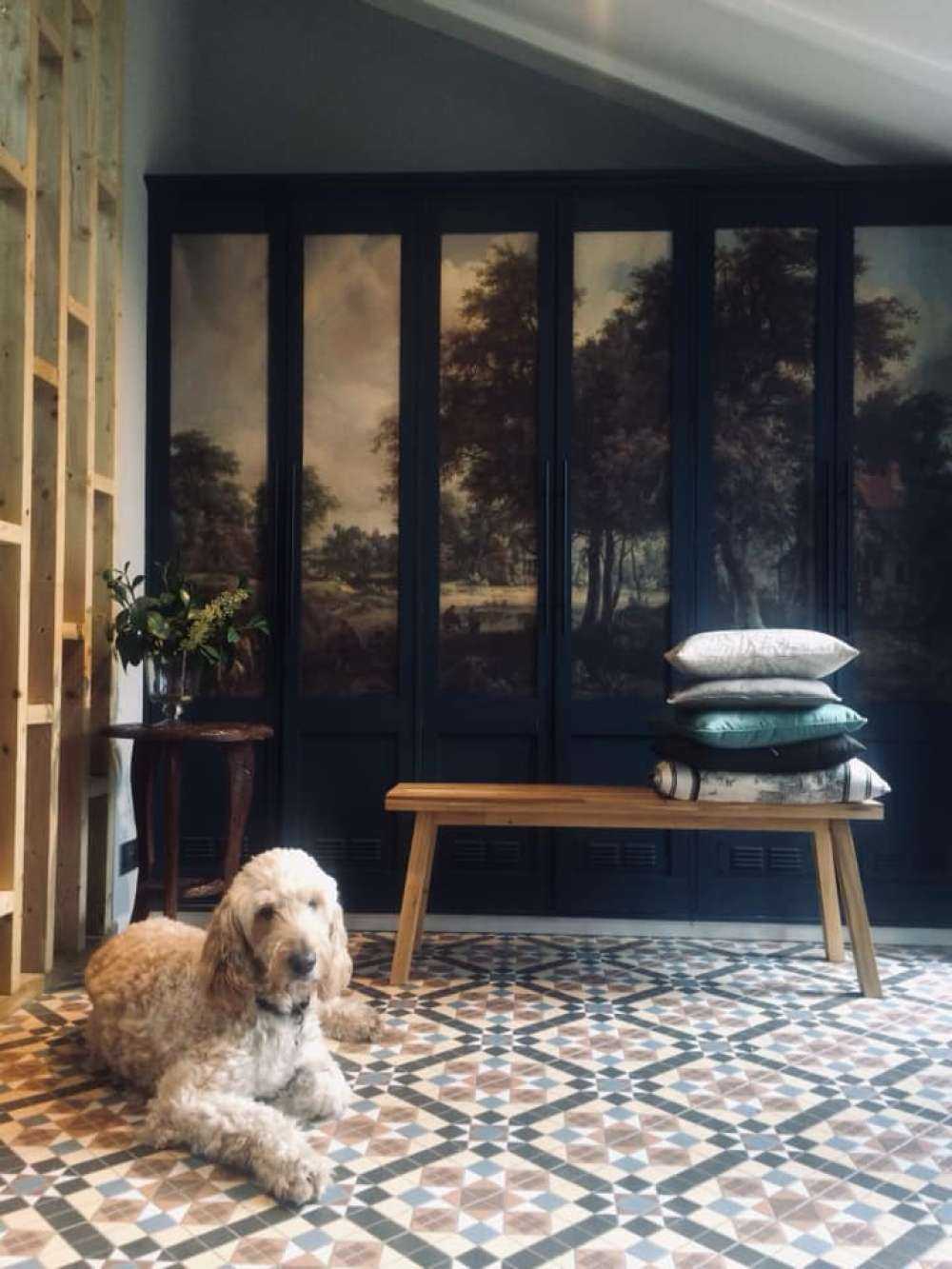 Forest landscape with farmhouses