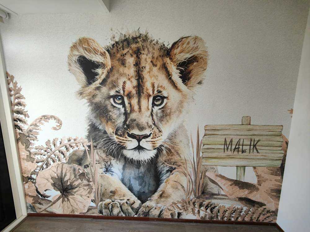 Baby lion in the jungle taupe