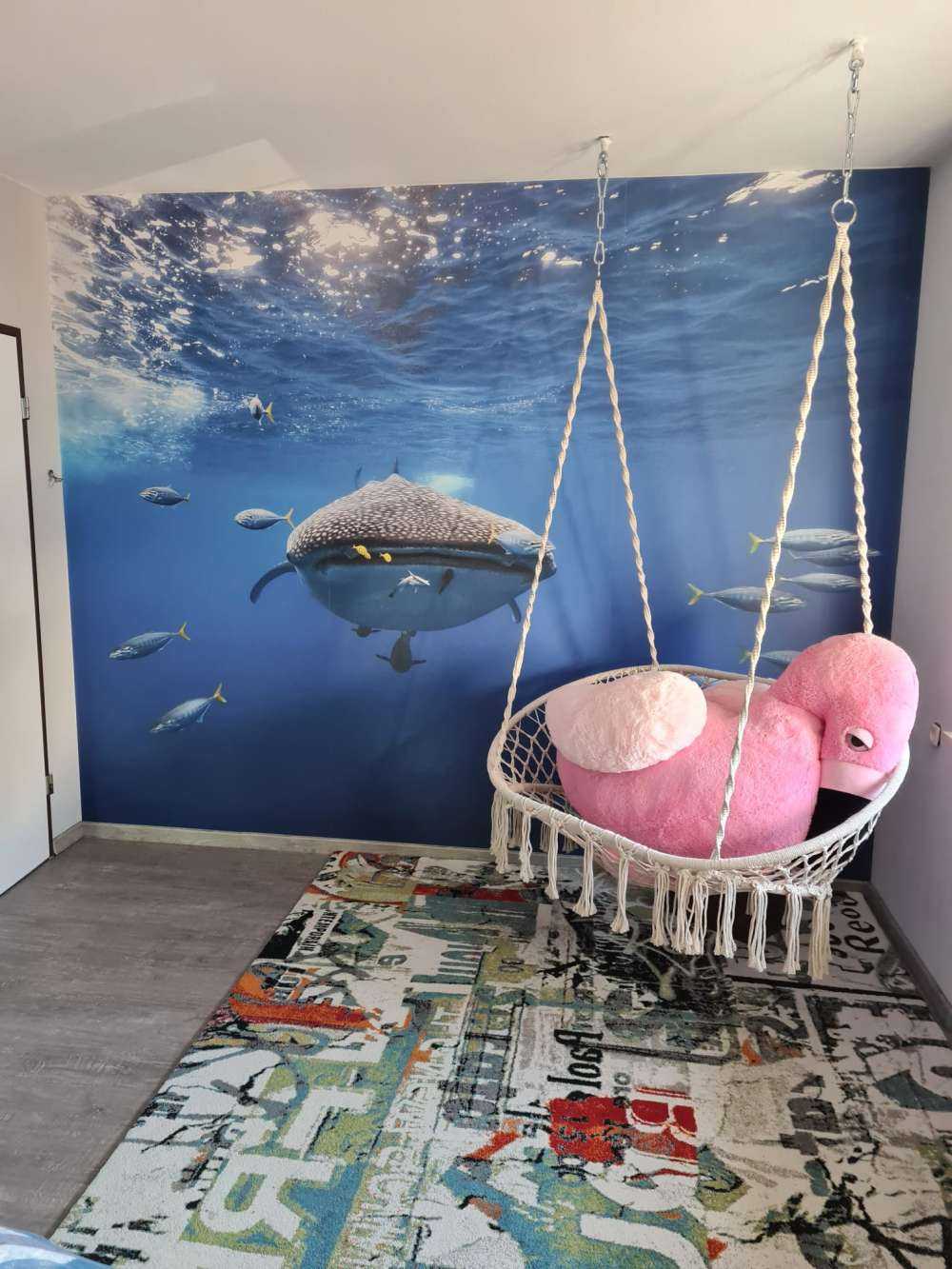 Whale shark escorted by a school of bonito