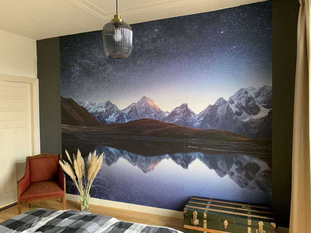 Mountains with snow at night