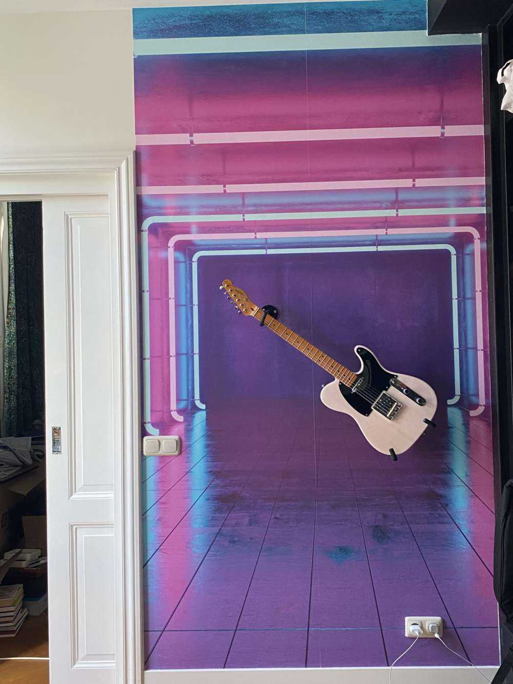 Concrete room with neon lights