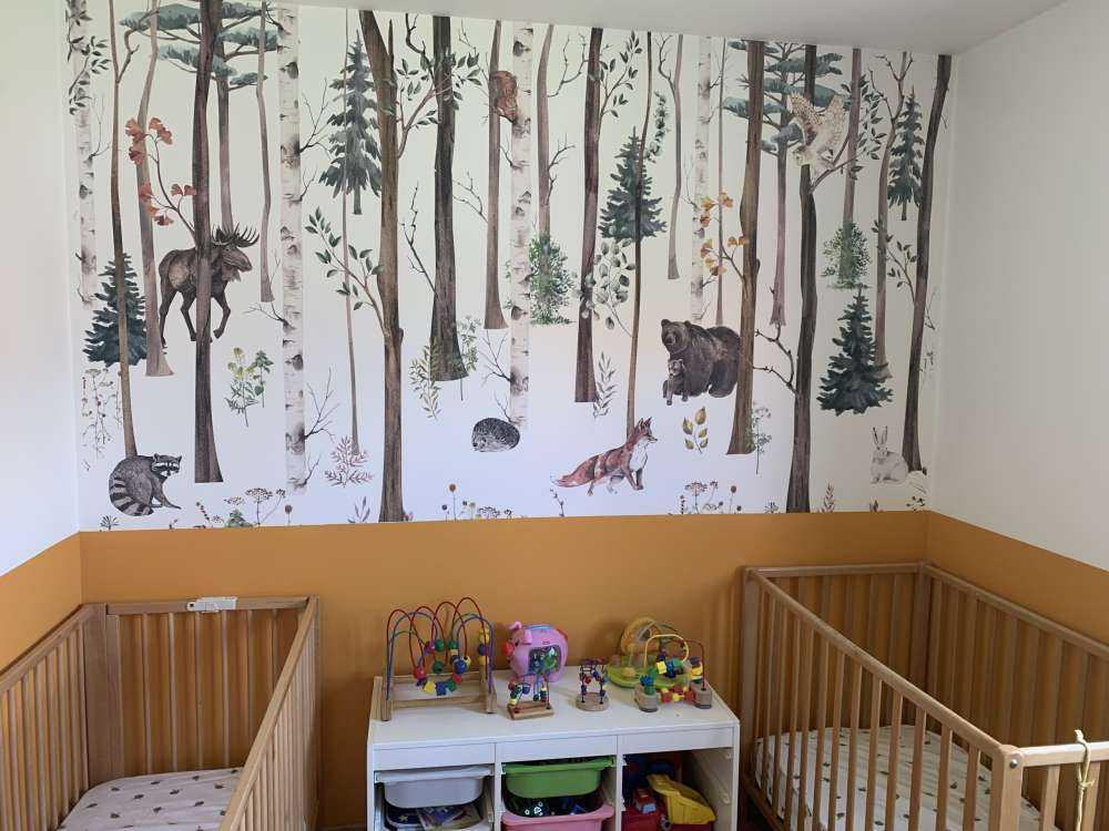 Drawn forest with autumn animals