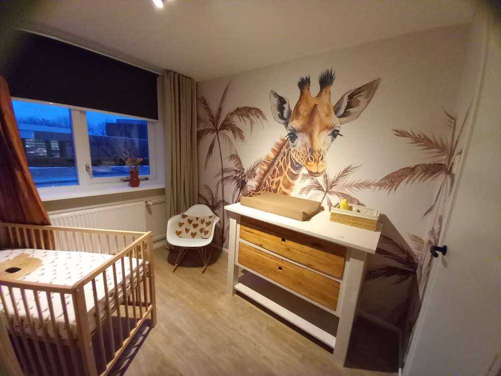 Baby giraffe in the jungle taupe