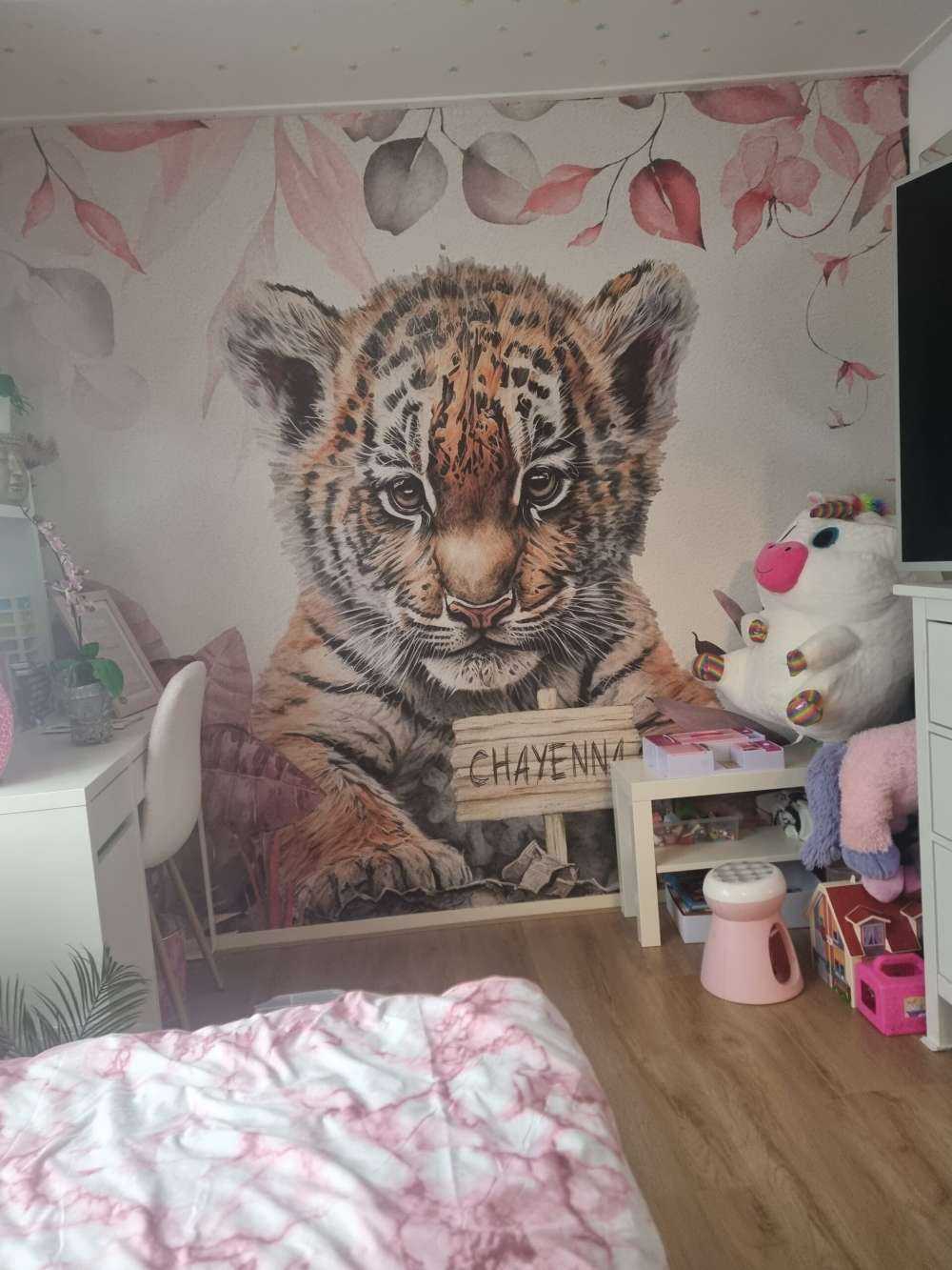 Cute tiger with plants pink