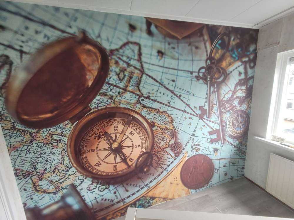 Vintage world map with compass