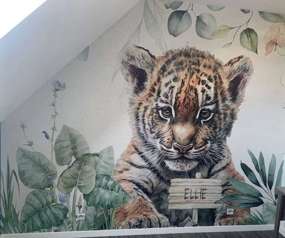Cute tiger with plants
