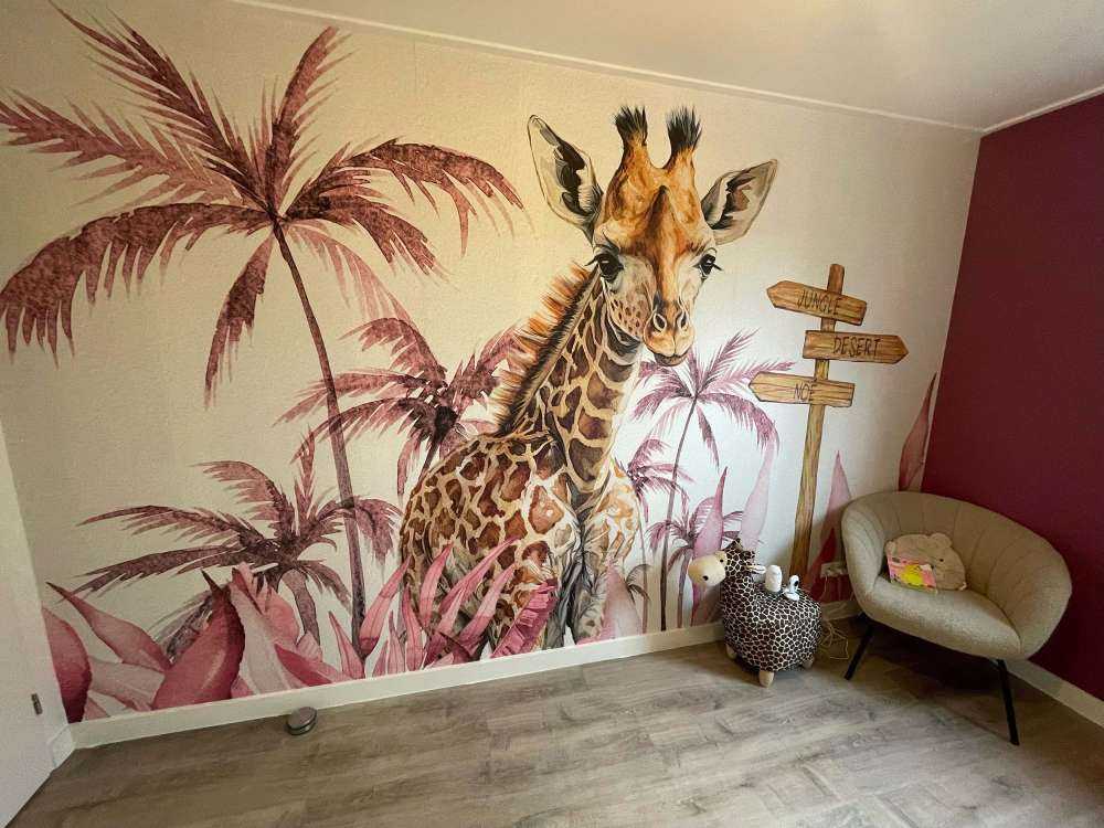 Baby giraffe in the jungle pink